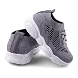 Baby First Walking Shoes 1-4 Years Kid Shoes Trainers Toddler Slip on Infant Waves Shoes Boys Girls Cotton Mesh Breathable Sneakers Outdoor(Grey,5 T) Bear22