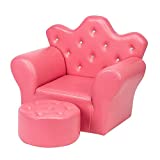JOYMOR Kids Sofa, Upholstered Chair with PVC Leather, Multifunctional Princess Sofa with Ottoman for Girls (Rose Red)
