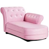 GLACER Kids Sofa, Pink Toddler Couch Princess Sofa with PVC Leather and Embedded Crystal, Upholstered Children Chaise Lounge, Baby Sofa Chair Children Armchair for Girls
