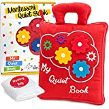 deMoca Quiet Book for Toddlers - Montessori Basic Skills Activity Toys – Preschool Learning Soft Travel Toy & Sensory Educational Busy Book for 3 Year Old Boys & Girls + Zipper Bag, Red
