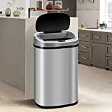 13 Gallon Stainless Steel Kitchen Trash Can with lid, Automatic Motion Sensor Garbage Trash Bin w/Touch-Free & Anti-Fingerprint Mute, for Home Office Bedroom, Powered by 4C Batteries (not Included)