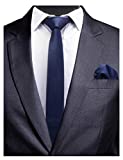 GUSLESON 2.4" Slim Necktie and Handkerchief Set For Men Solid Navy Skinny Tie (0754-03)