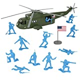 TimMee Plastic Army Men Helicopter Playset - Olive Green 26pc Made in USA