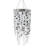 Wind & Weather Outdoor Solar Powered LED Lighted Sparkly Silver Hanging Chandelier - Deck, Porch, and Patio - 8.5 Diam. x 29 H