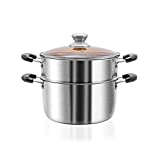 VENTION Stainless Steel Steamer Pot, 2 Tier Food Steamer with Basket, Double Layer Metal Cooking Steamer, Support for Stove and Electric, Ideal for Tamale, Dumpling and Seafood, 10 1/5 IN(7.2+4.2 QT)