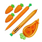 Restards Writing Essentials Kit - Lovely Carrot Design Multicolor Ball Pen, Mechanical Pencil, Correction Tape & Erasers - 6 Count