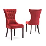 BELLEZE Premium Modern Elegant Dining Chairs, Upholstered Fabric Tufted High Wood Wingback Armless Kitchen Living Room Accent [Set of 2] - Jordan (Red)