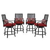 PHI VILLA Patio Outdoor Swivel Bar Stools Set of 4, Patio Bar Height Bistro Dining Chairs All Weather Metal Garden Furniture Sets with Cushion and Armrest, Red