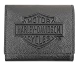 Harley-Davidson Men's Embossed B&S Logo Leather Tri-Fold Wallet XML3571-BLK