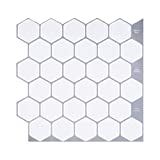 Hexagon Tiles Peel and Stick Backsplash, Self Adhesive Marble Tiles for Kitchen, 12" x 12" Wall Tiles Stick on Backsplash (10-Sheet)