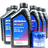 AC Delco DexosD 0w-20 Light Duty Diesel Engine Oil 19370138, 10-9277 and AC Delco PF66, 55495105, 19391402 Oil Filter Oil Change Kit For 3.0l Duramax Diesel LM2