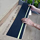 LifeGrip Anti Slip Traction Treads with Glow in Dark Stripe (10-Pack), 6" X 28", Best Grip Tape Grit Non Slip, Outdoor Non Skid Tape, High Traction Friction Abrasive Adhesive for Stairs Step