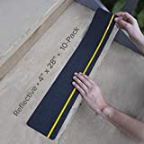 LifeGrip Anti Slip Traction Treads with Reflective Stripe (10-Pack), 4" X 28", Best Grip Tape Grit Non Slip, Outdoor Non Skid Tape, High Traction Friction Abrasive Adhesive for Stairs Step, Black