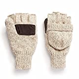 Hot Shot Men’s The Sentry Wool Fingerless Pop-Top Mittens – Oatmeal, Insulated for Cold Outdoor Weather