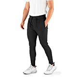 Contour Athletics Mens Joggers (Hydrafit) Track Pants Mens Active Sports Running Workout Pant Zipper Pockets (CA0003-XLB), Black