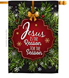 Ornament Collection Jesus is The Reason House Flag Winter Nativity Three King Religious Holy Family Season Wintertime Christian Decoration Banner Small Garden Yard Gift Double-Sided, Made in USA