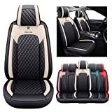 Aierxuan Front Seat Covers for Cars Leather Waterproof Universal Fit for Kia Soul Sorento Optima Sporage Mazda Toyota Chr Prius Venza Fj Cruiser Jeep Wrangler(2 PCS Front, Black-Beige)