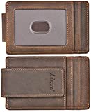 Money Clip, Front Pocket Wallet, Leather RFID Blocking Strong Magnet thin Wallet (Crazy Horse dark brown)