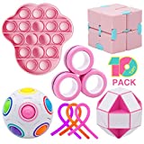 CANAY Fidgets Toys for Girls - Fidget Toy Pack Include Figet Cube Monkey Noodles Puzzle Ball Bubble Popping Sensory Toy Magnetic Rings Fidget Snake - Exclusive Fidget Toys for Girls (Pink, 10Pack)