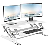 VIVO Height Adjustable 35 inch Standing Desk Converter, Sit Stand Tabletop Dual Monitor and Laptop Riser Workstation, White, DESK-V000W