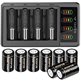 JESSPOW CR2 Rechargeable Batteries and Charger, 450mAh 3.7V CR2 Battery, 8 Pack RCR2 Rechargeable Batteries for Golf rangefinder, Telescope, Electric Toys, Smoke Alarm and More(Not for Arlo Camera)