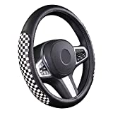 AUTOYOUTH Black White Race Checkered Flag Steering Wheel Covers for Women & Girls & Men.Winter Warm Soft Elasticity Universal 15 Inch Car Accessories Steering Wheel Protector for Car