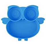 Kirecoo Owl Silicone Suction Plate - Self Feeding Training Storage Divided Plate, Baby Toddler Bowl and Dish, Fits for Most Hairchairs Trays, Microwave Dishwasher Safe (Blue)
