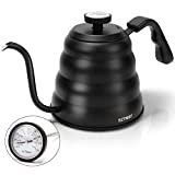 Pour Over Coffee Kettle - Black Gooseneck Kettle with Thermometer - Premium Stainless Steel Coffee Maker Tea Pot, Update Triple Layered Base for all Stovetops, 40 floz/1200ml