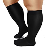 Compression Socks for Women & Men Wide Calf 20-30 mmHg - Plus Size Knee High Stockings for Circulation Support Recovery, Black, 3XL
