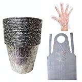 Reliable1st 20 Pack Aluminum Disposable Grease Bucket Liners & 30 Pack Disposable Gloves & 10 Pack Disposable Aprons for Trager, Pit Boss, Green Mountain, etc | Pellet Grill Accessories