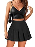 High Waisted Pleated Skirts for Women Girls Skater Tennis Skorts with Shorts Pockets Cute Mini A-Line Skirt (Black-1, Large, l)
