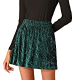 Allegra K Women's Casual Saint Patrick's Day Velvet Shiny Elastic Waist A-Line Pleated Mini Skirts Small Green