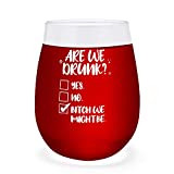 Are We Drunk We Might Be Unbreakable Wine Glass, Bachelorette Presents, Wine Glass Birthday Gifts, Funny Drinking 40th Gifts For Women, Best Friend Wine Glass Stemless, Cute Glasses for 21st Birthday