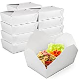 [30 Pack] 76 oz Paper Take Out Containers 8.6 x 6.3 x 2.5" - White Lunch Meal Food Boxes #3, Disposable Storage to Go Packaging, Microwave Safe, Leak Grease Resistant for Restaurant and Catering