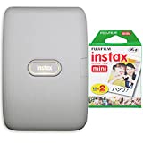 Fujifilm Instax Mini Link Smartphone Printer (Ash White) + Fujifilm Instax Mini Instant Film (20 Sheets) Bundle with Sturdy Tiger Stickers + Deals Number One Cleaning Cloth