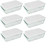 Pyrex 3-cup Rectangle Glass Food Storage Containers With White Plastic Lids.Use For Lunch Box, Storage Food,And Baking Dish (pack of 6 Glass Containers))