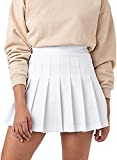 Women Girls High Waisted Pleated Skater Tennis School A-Line Skirt Uniform Skirts with Lining Shorts (A-White, Small)