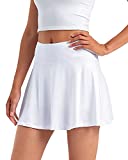 Stelle Women's High Waisted Tennis Skirts Golf Skorts with Inner Shorts for Athletic Running Workout Sports (White, M)