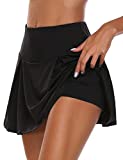 HDLUSIA Women's Active Skort Athletic Stretchy Pleated Tennis Skirt for Running Golf Workout Black