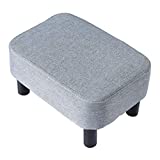 IBUYKE 16.54in Small Footstool, Linen Fabric Pouf, with Padded Seat Pine Wood Legs and Padded Rectangular Stool, for Living Room Bedroom, Light Grey RF-BD214