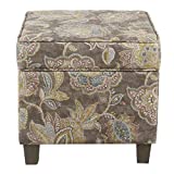 HomePop Square Storage Ottoman with Lift Off Lid, Gray Floral
