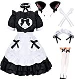 Japanese Anime Classic Sissy Maid Sweet Kawaii Heart Costume Dress Cosplay Furry Cat Ear Gloves Socks Set Black 5XL