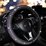 YOGURTCK Soft Colorful Bling Bling Crystal Diamond Rhinestones Steering Wheel Cover, Universal 15 Inch for Women Girls, Fit Vehicles, Sedans, SUVs, Vans, Trucks - Black