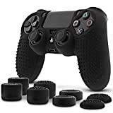 Fosmon PS4 Controller Skin with 8 Thumb Grips, Anti-Slip Silicone Grip Cover Protector Case Compatible with Sony Playstation PS4 Slim / PRO 4 DualShock Controller (Black)