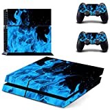 UUShop Vinyl Skin Decal Sticker Cover Set for Sony PS4 Console and 2 Dualshock Controllers Skin Blue Ice Fire