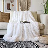 Decorative Extra Soft Faux Fur Blanket Queen Size 78" x 90",Solid Reversible Fuzzy Lightweight Long Hair Shaggy Blanket,Fluffy Cozy Plush Fleece Comfy Throw Blanket for Couch Sofa Bed,Pure White