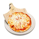 Hans Grill Pizza Stone for Oven and Grill/BBQ Cook Pizzas in Seconds 15" Circular Board with Free Wooden Pizza Peel X Large 15 Inches Easy Handle Baking | Bake Grill, for Pies, Pastry Bread, Calzone