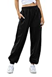 Women's Cinch Bottom Sweatpants Pockets High Waist Sporty Gym Athletic Fit Jogger Pants Lounge Trousers (Black A, M)