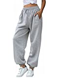 AROGONE Women Cotton Sweatpants Drawstring High Waist Lounge Loose Yoga Running Athletic Joggers Pants with Pockets Grey Small