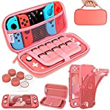 HEYSTOP Compatible with Switch Lite Carrying Case, Switch Lite Case with Soft Glitter TPU Protective Case Games Card 6 Thumb Grip Caps for Nintendo Switch Lite Accessories Kit(Pink)